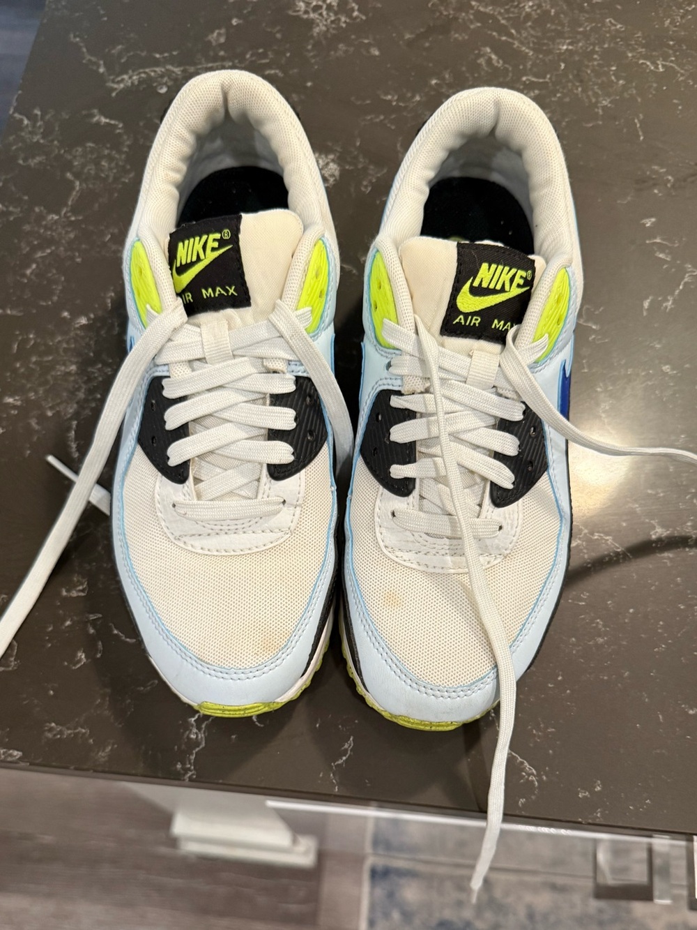 Nike Air Max Sneakers in White, Neon Green, Black & Light Blue